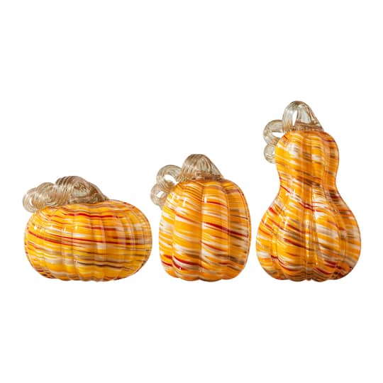Glitzhome&#xAE; Multi Stripes Glass Pumpkin &#x26; Gourd Set